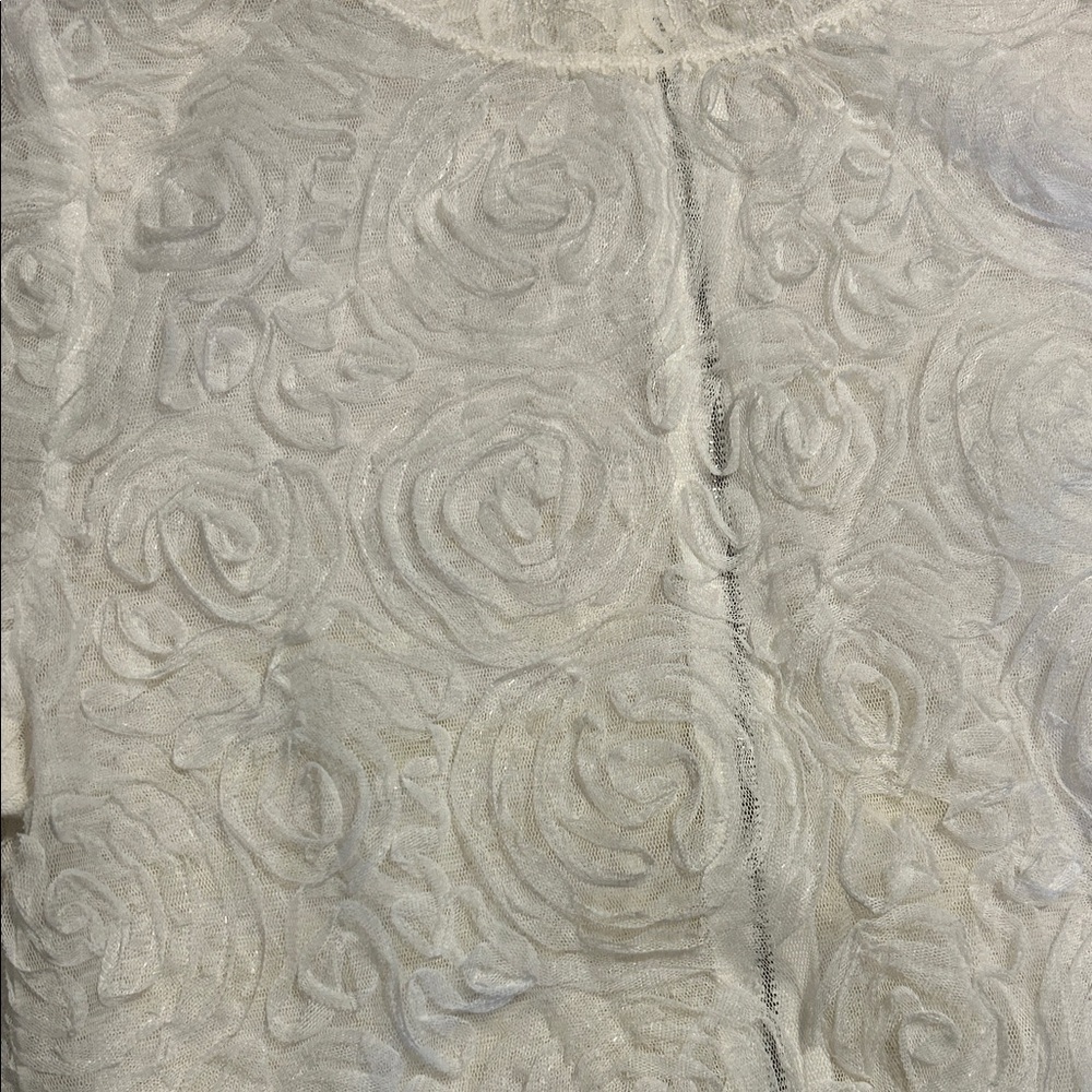 Floral White Lace Short-Sleeve Cropped Top, zip back size Medium - Picture 3 of 7